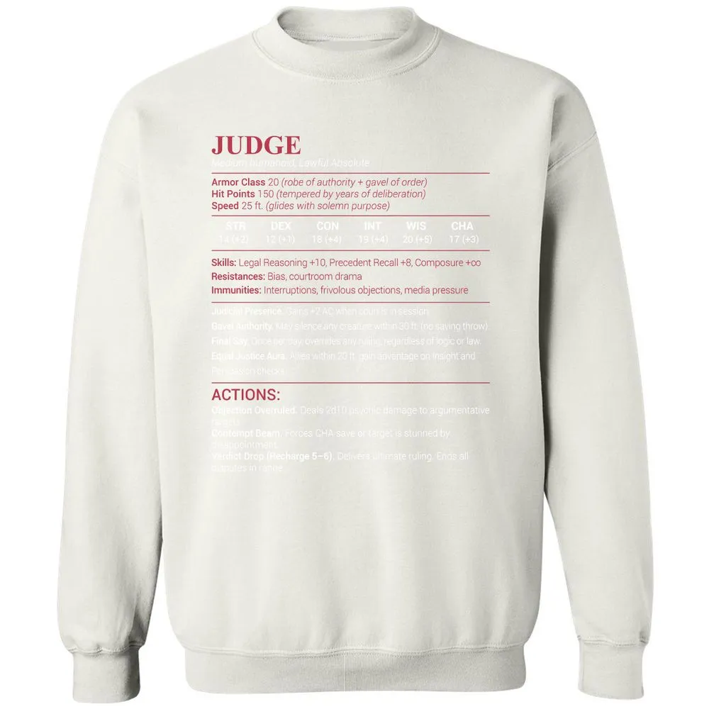 Judge Stats Classic Unisex Sweatshirt - White - 12