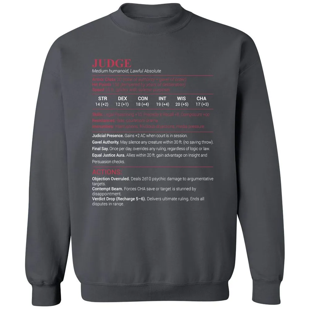 Judge Stats Classic Unisex Sweatshirt - Charcoal - 7