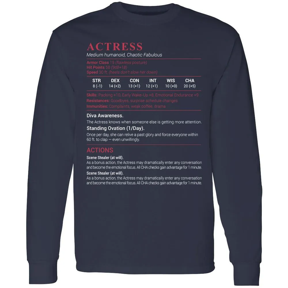 Actress Stats Long Sleeve T-Shirt - Navy - 2