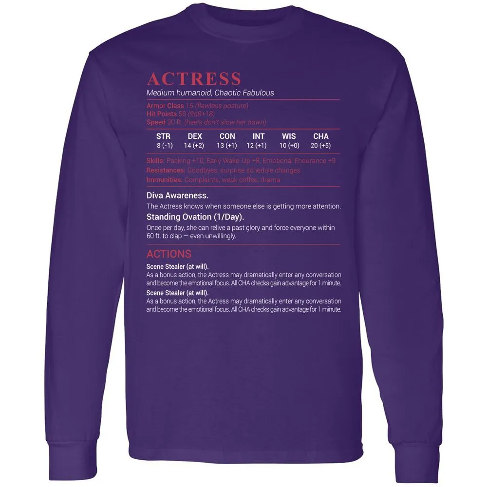 Actress Stats Long Sleeve T-Shirt - Purple - 13