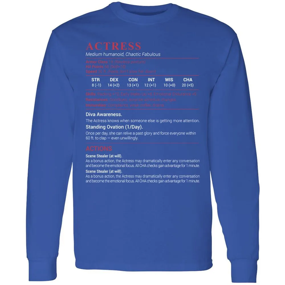 Actress Stats Long Sleeve T-Shirt - Royal - 8
