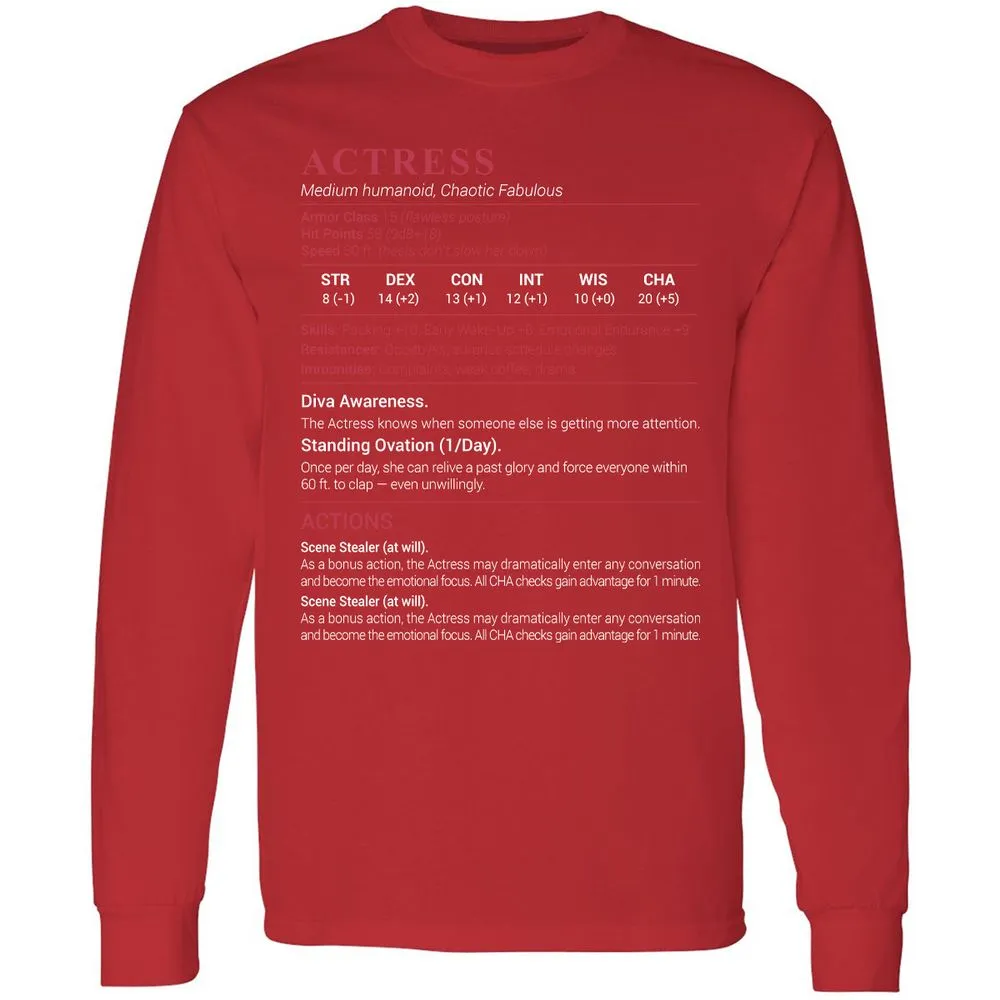 Actress Stats Long Sleeve T-Shirt - Red - 14