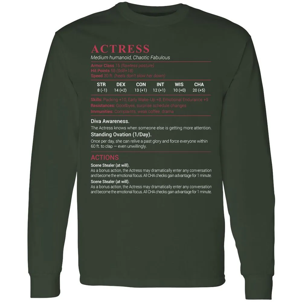Actress Stats Long Sleeve T-Shirt - Forest Green - 4