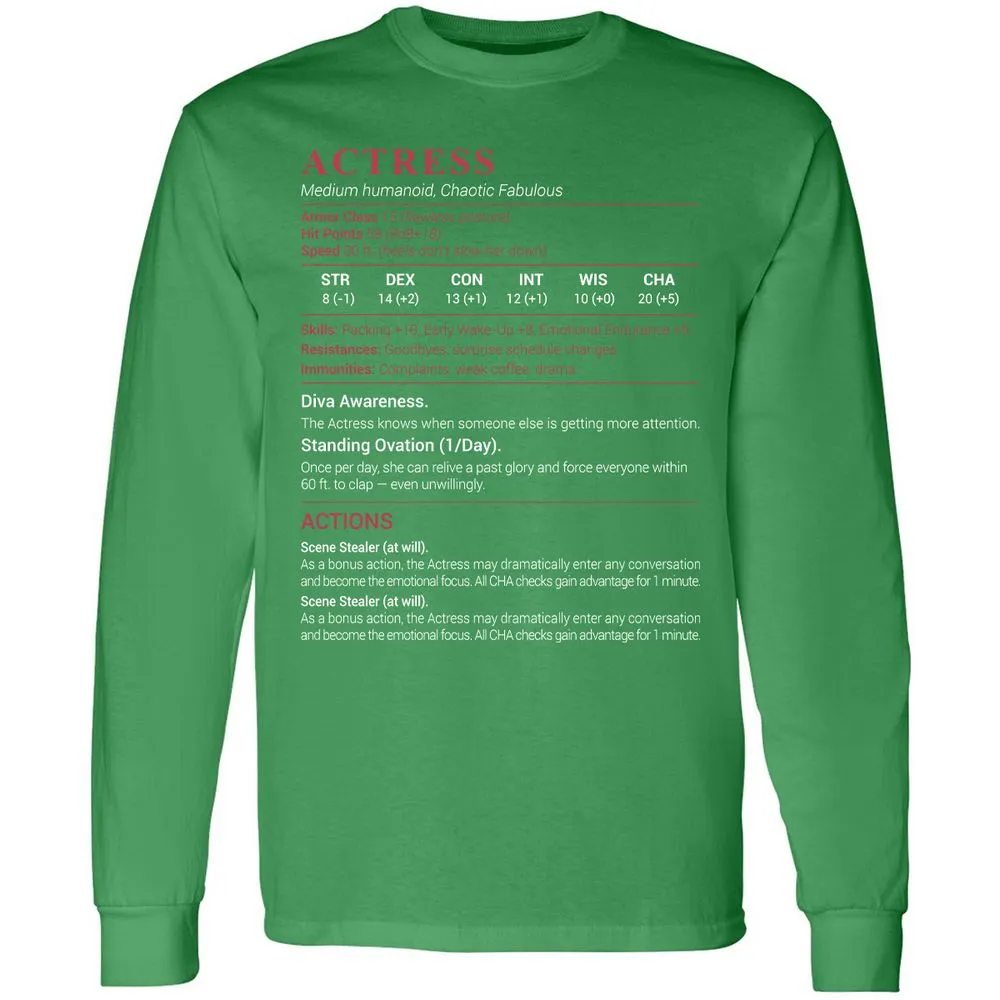 Actress Stats Long Sleeve T-Shirt - Irish Green - 10