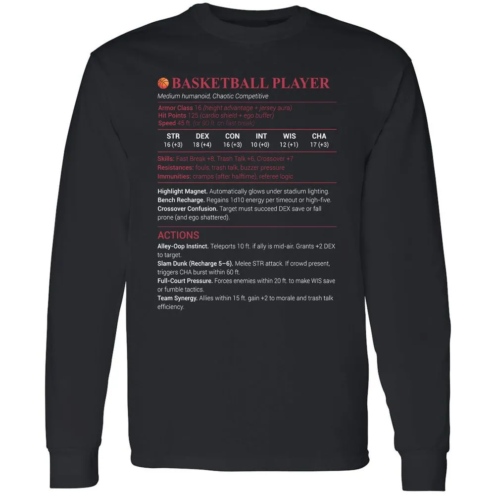 Basketball Player Long Sleeve T-Shirt - Black - 1
