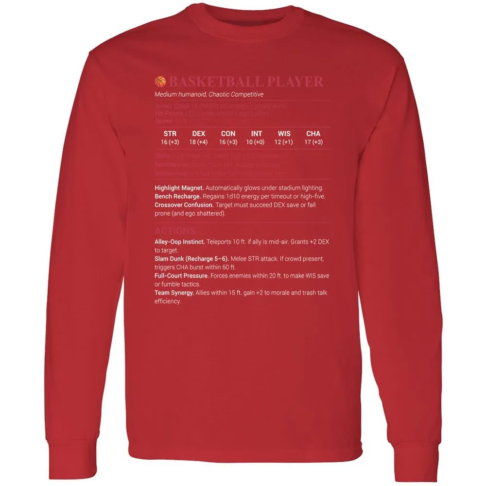 Basketball Player Long Sleeve T-Shirt - Red - 14