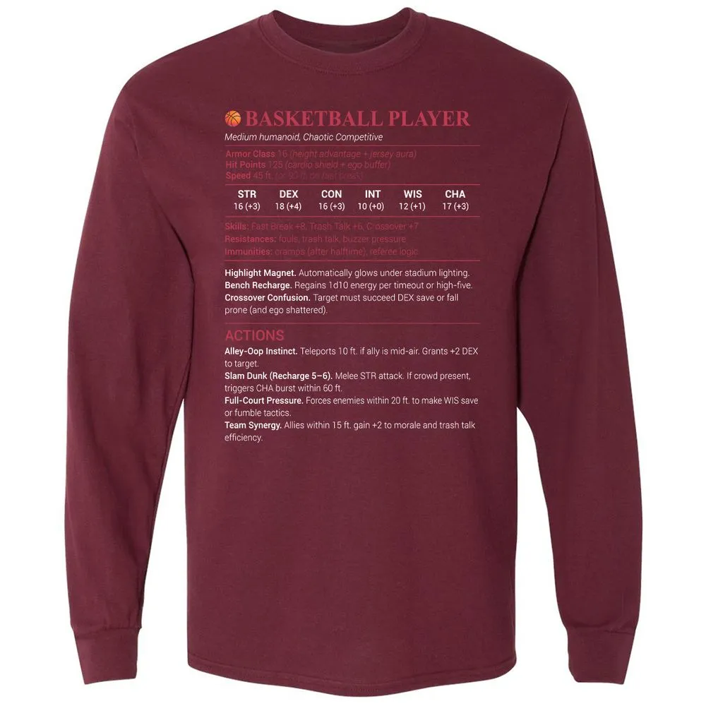 Basketball Player Long Sleeve T-Shirt - Maroon - 11