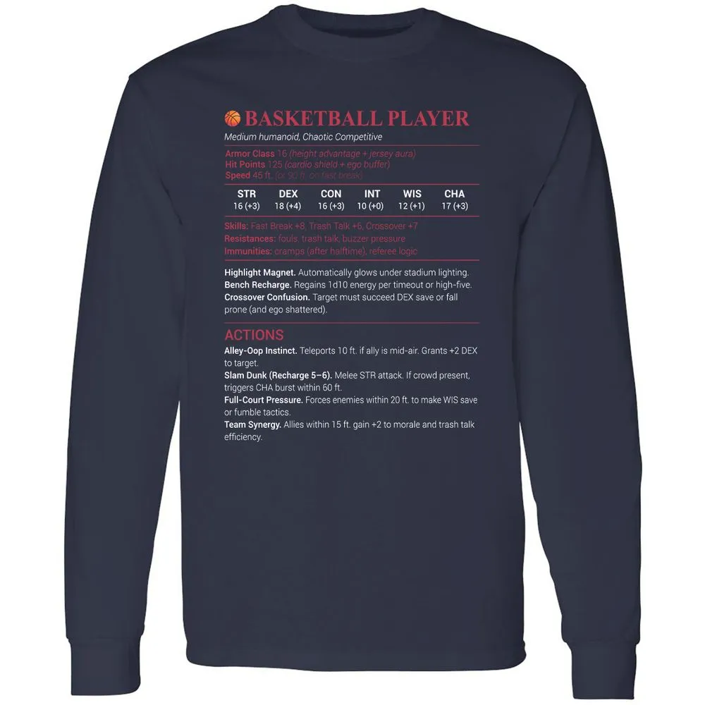Basketball Player Long Sleeve T-Shirt - Navy - 2