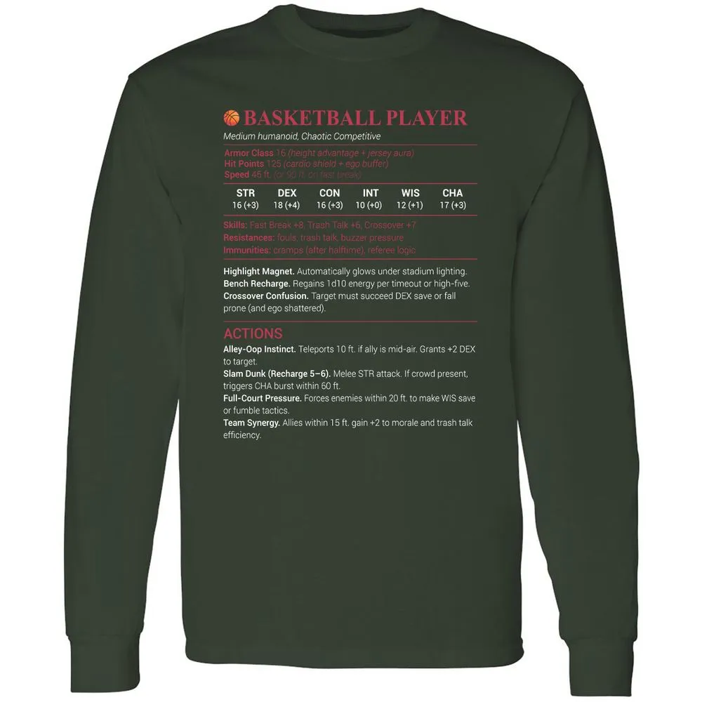 Basketball Player Long Sleeve T-Shirt - Forest Green - 4