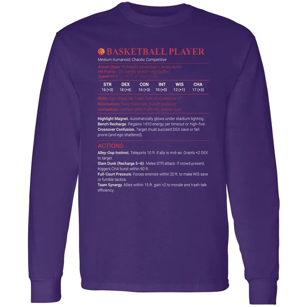Basketball Player Long Sleeve T-Shirt - Purple - 13