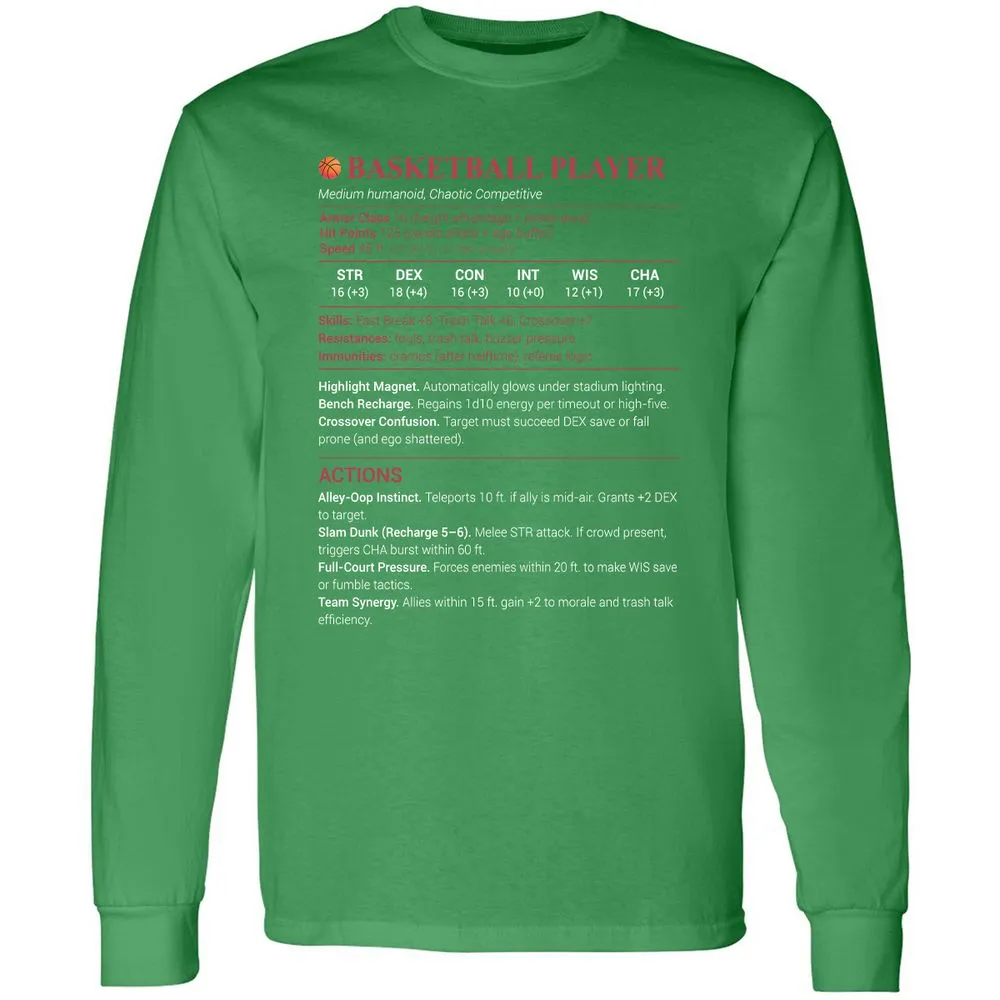 Basketball Player Long Sleeve T-Shirt - Irish Green - 10