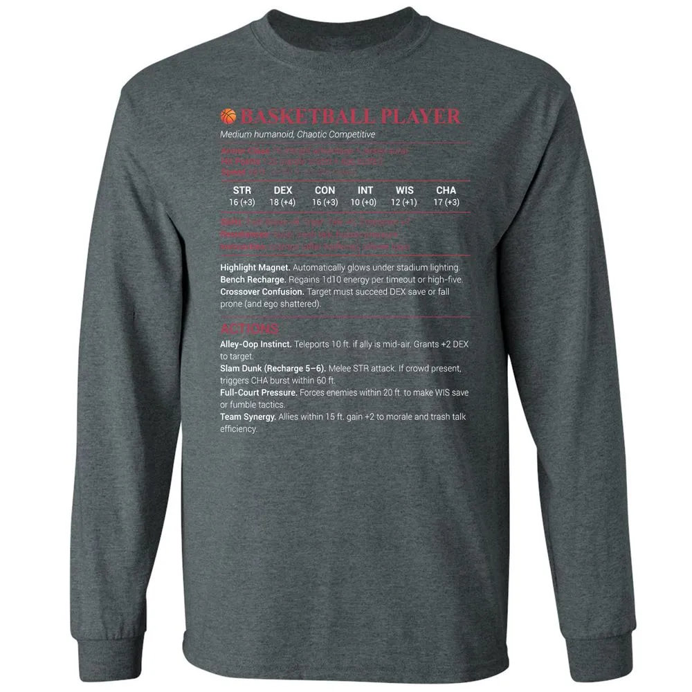 Basketball Player Long Sleeve T-Shirt - Dark Heather - 15