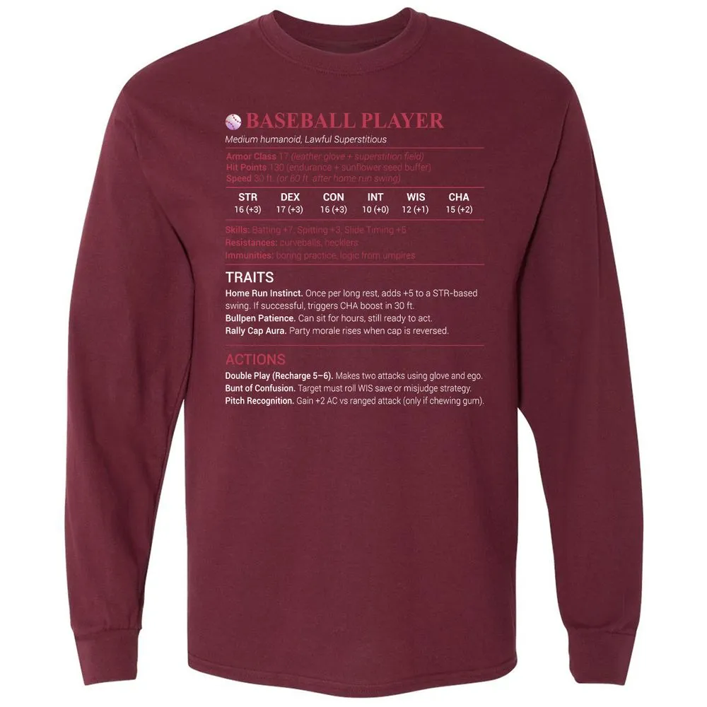 Baseball Player Long Sleeve T-Shirt - Maroon - 11