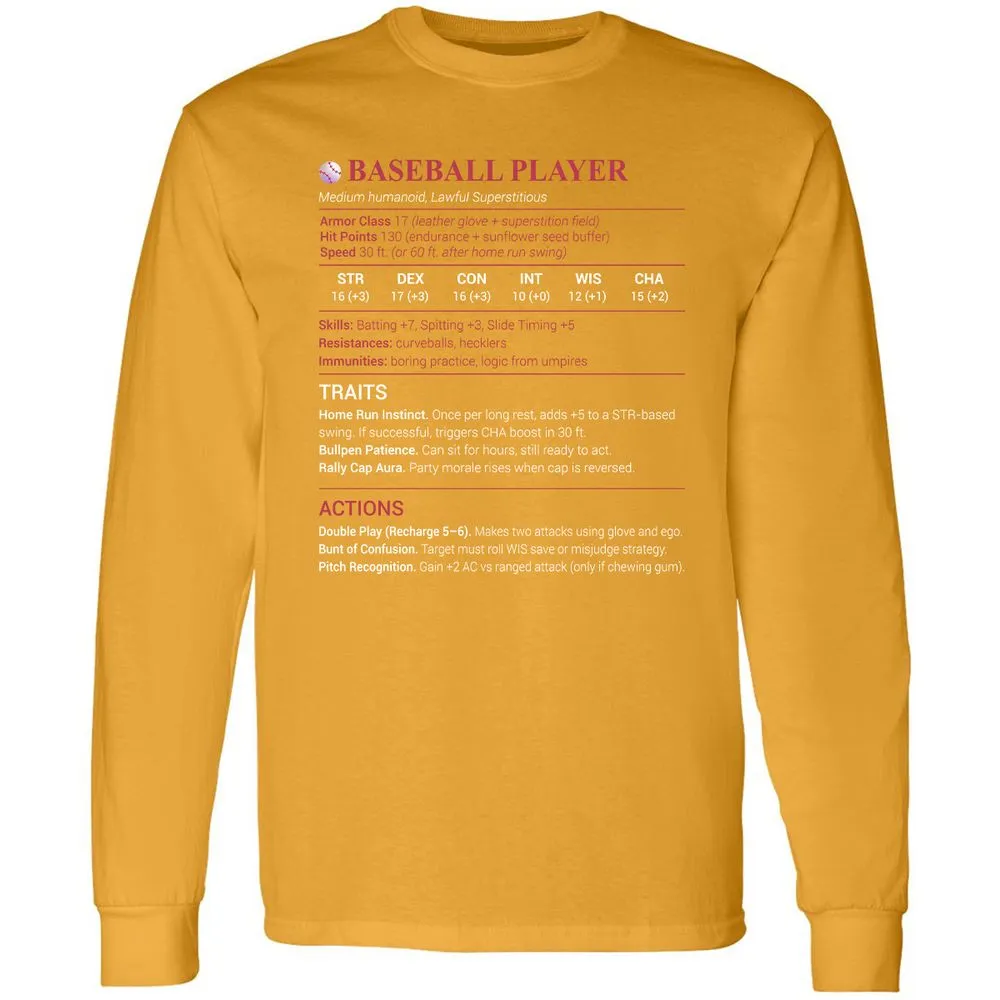 Baseball Player Long Sleeve T-Shirt - Gold - 9
