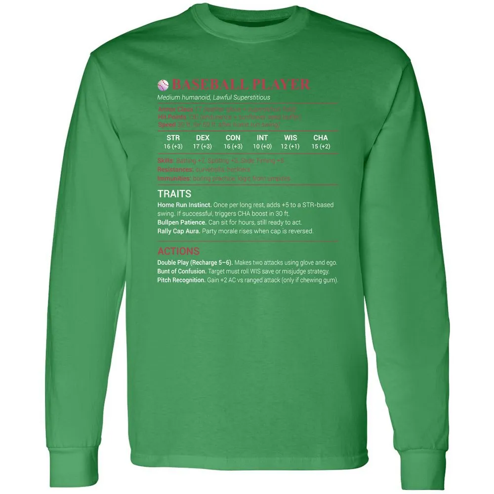 Baseball Player Long Sleeve T-Shirt - Irish Green - 10