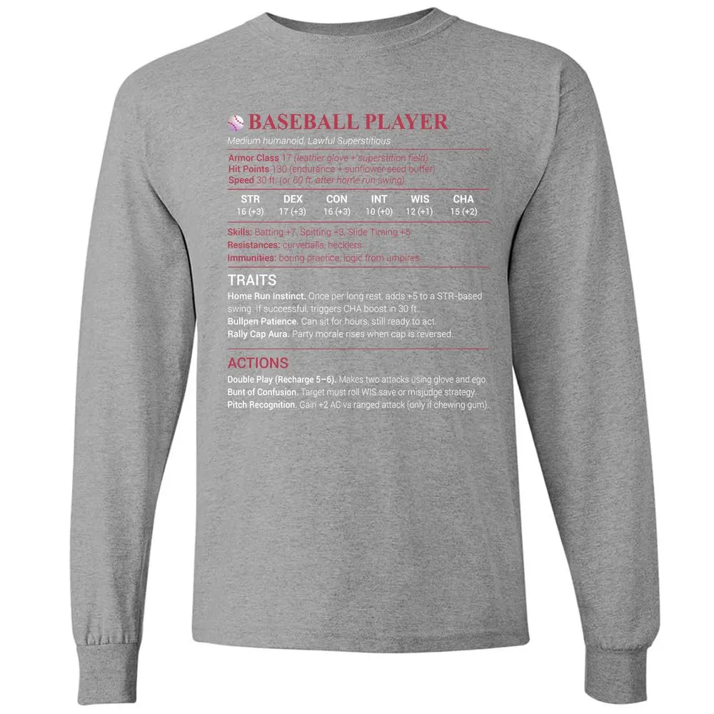 Baseball Player Long Sleeve T-Shirt - Graphite Heather - 6