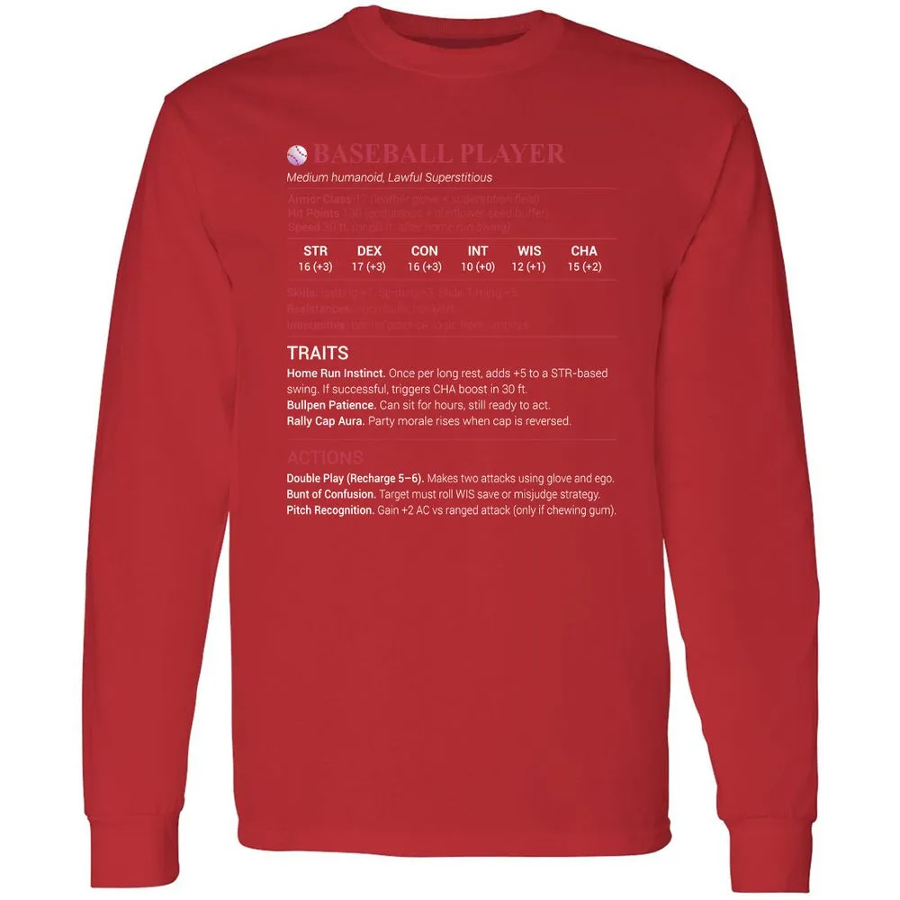 Baseball Player Long Sleeve T-Shirt - Red - 14