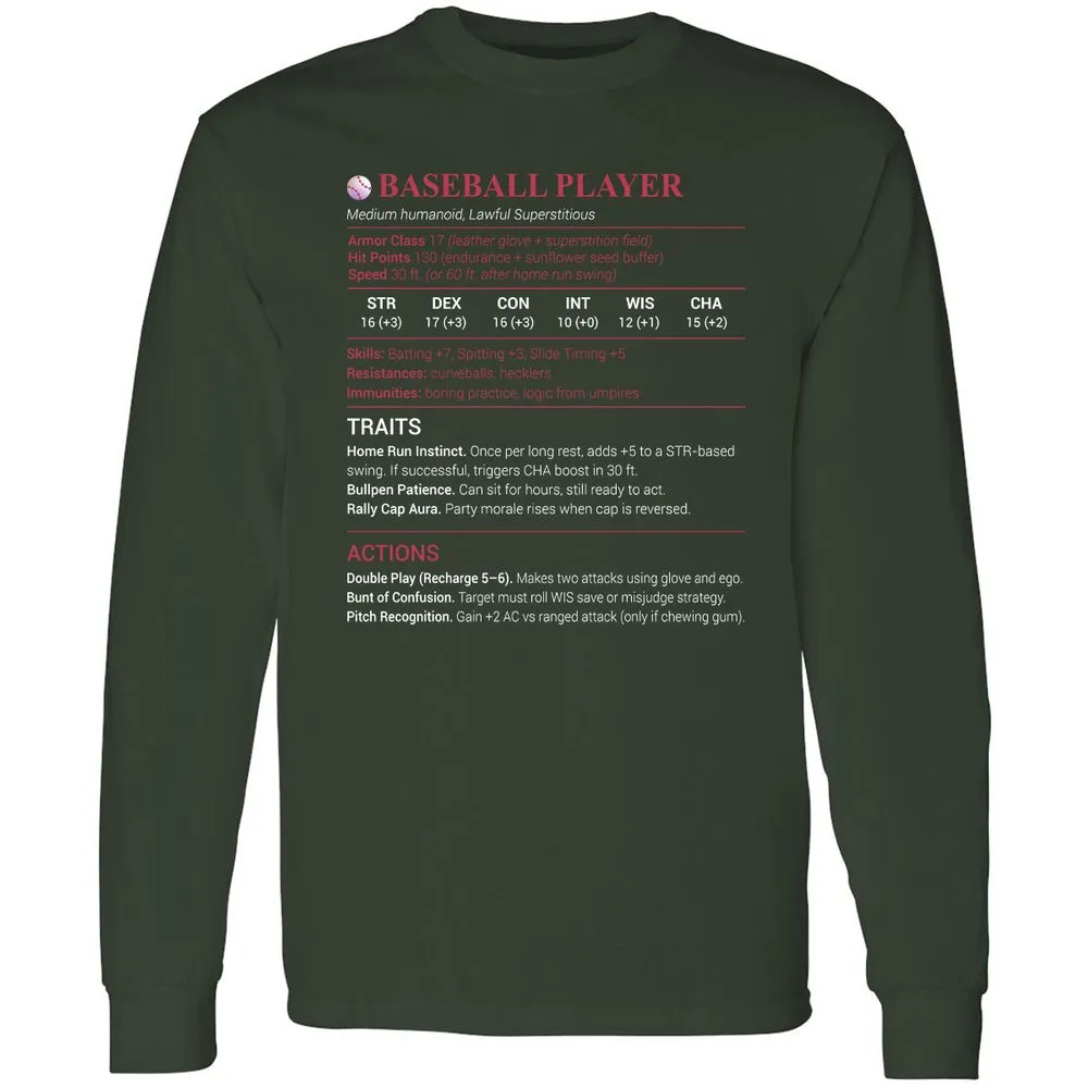 Baseball Player Long Sleeve T-Shirt - Forest Green - 4