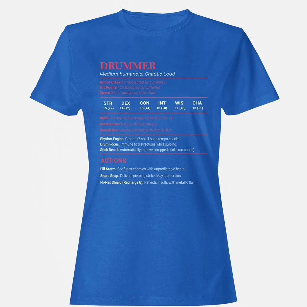 Drummer Stats Women's T-Shirt - Royal - 14