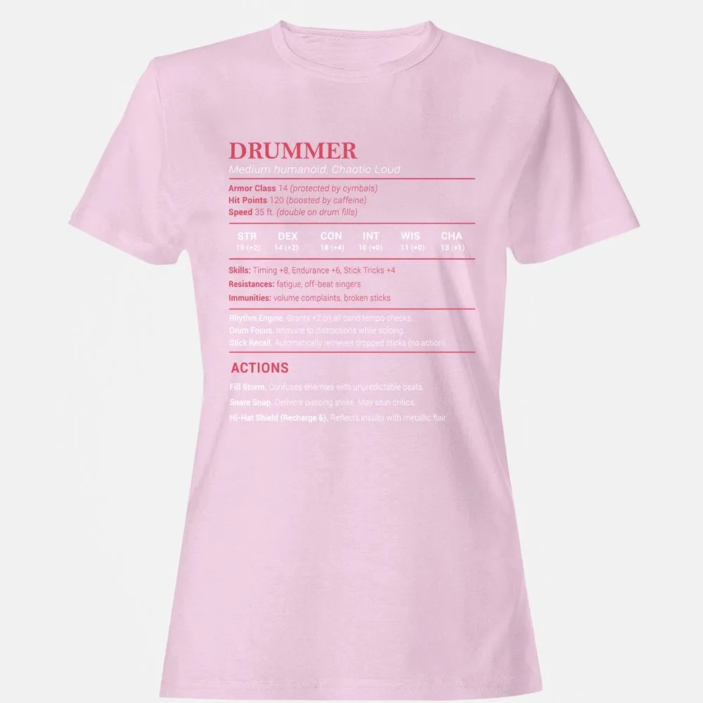 Drummer Stats Women's T-Shirt - Light Pink - 9