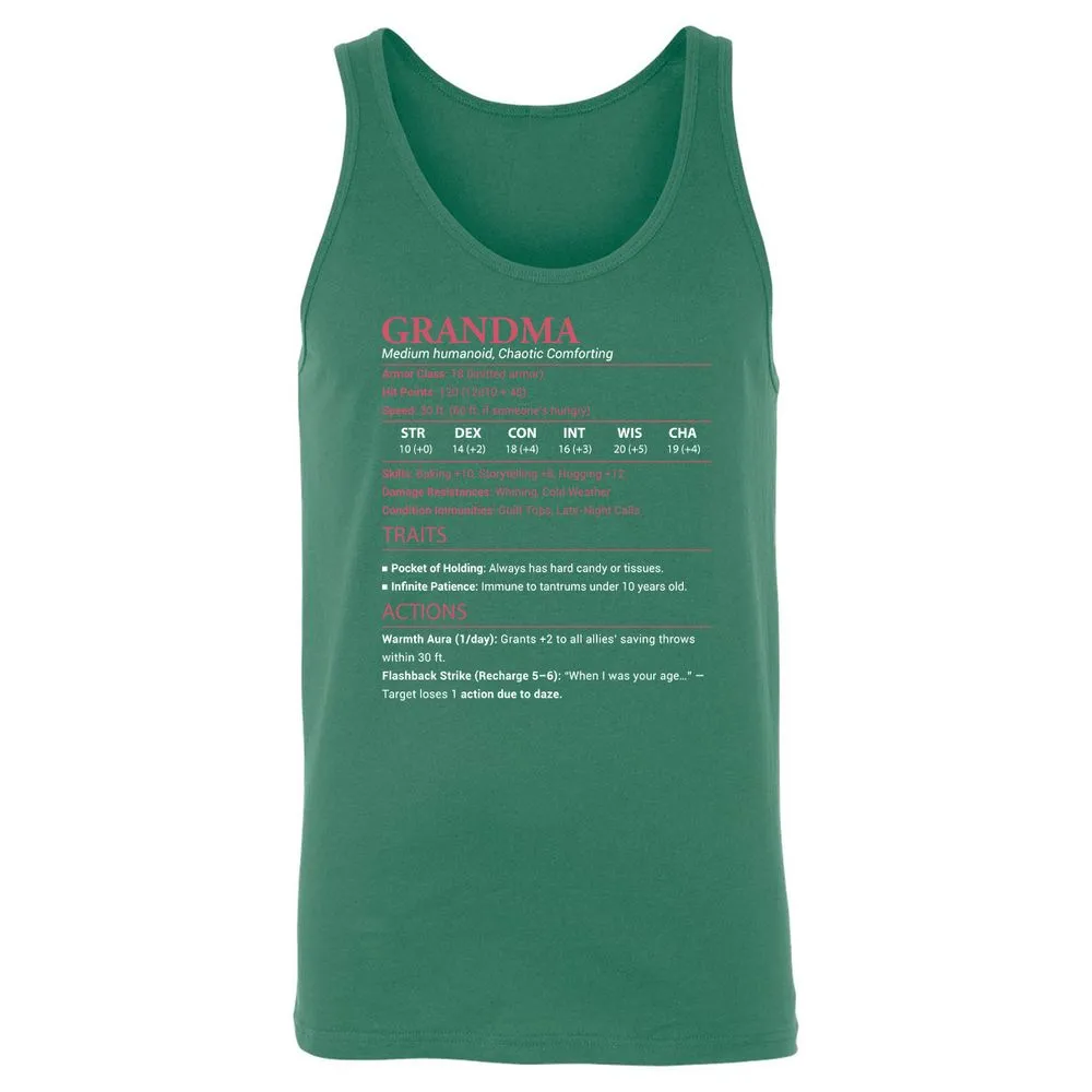 Grandma Stats Unisex Jersey Tank - Kelly - 9