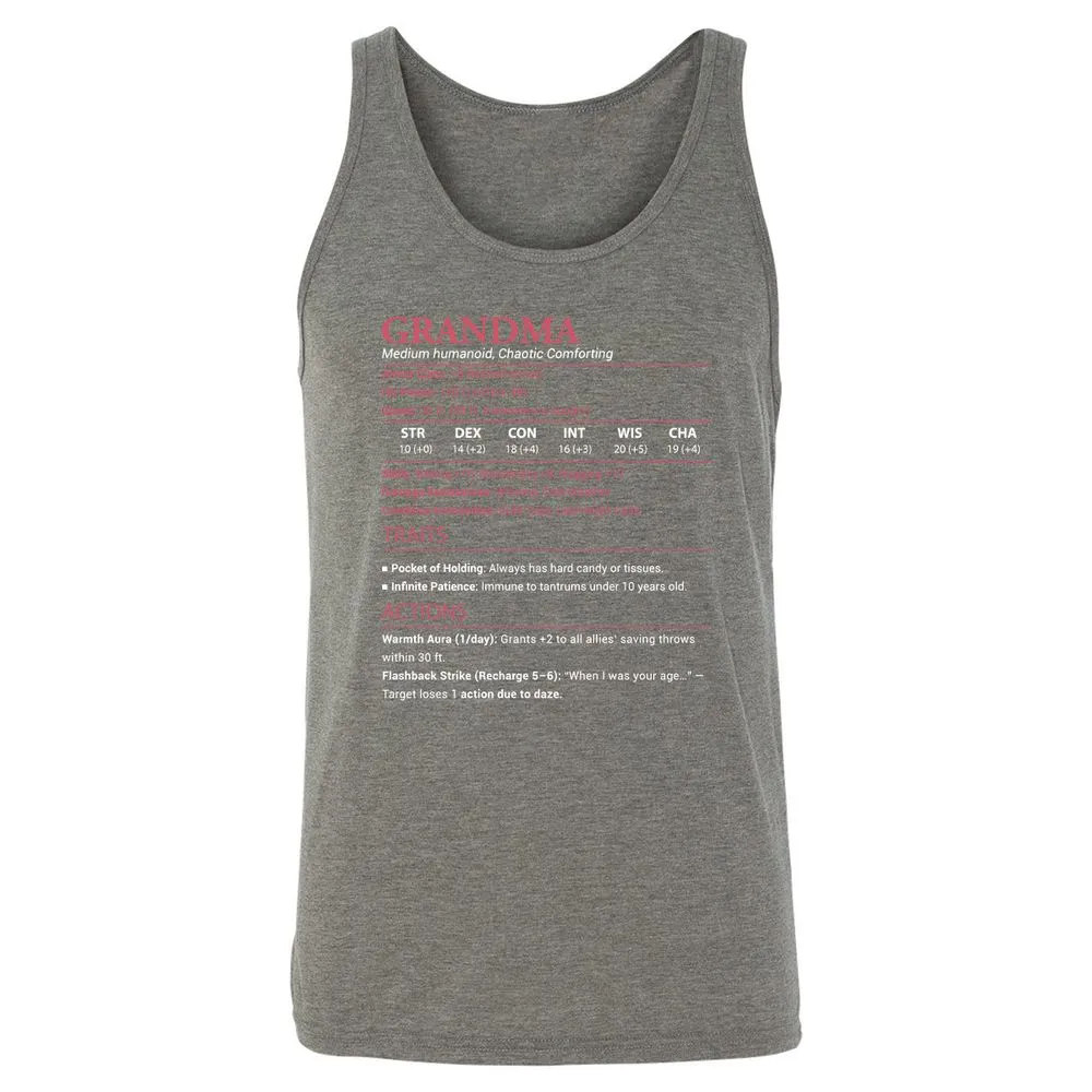 Grandma Stats Unisex Jersey Tank - Grey Triblend - 8
