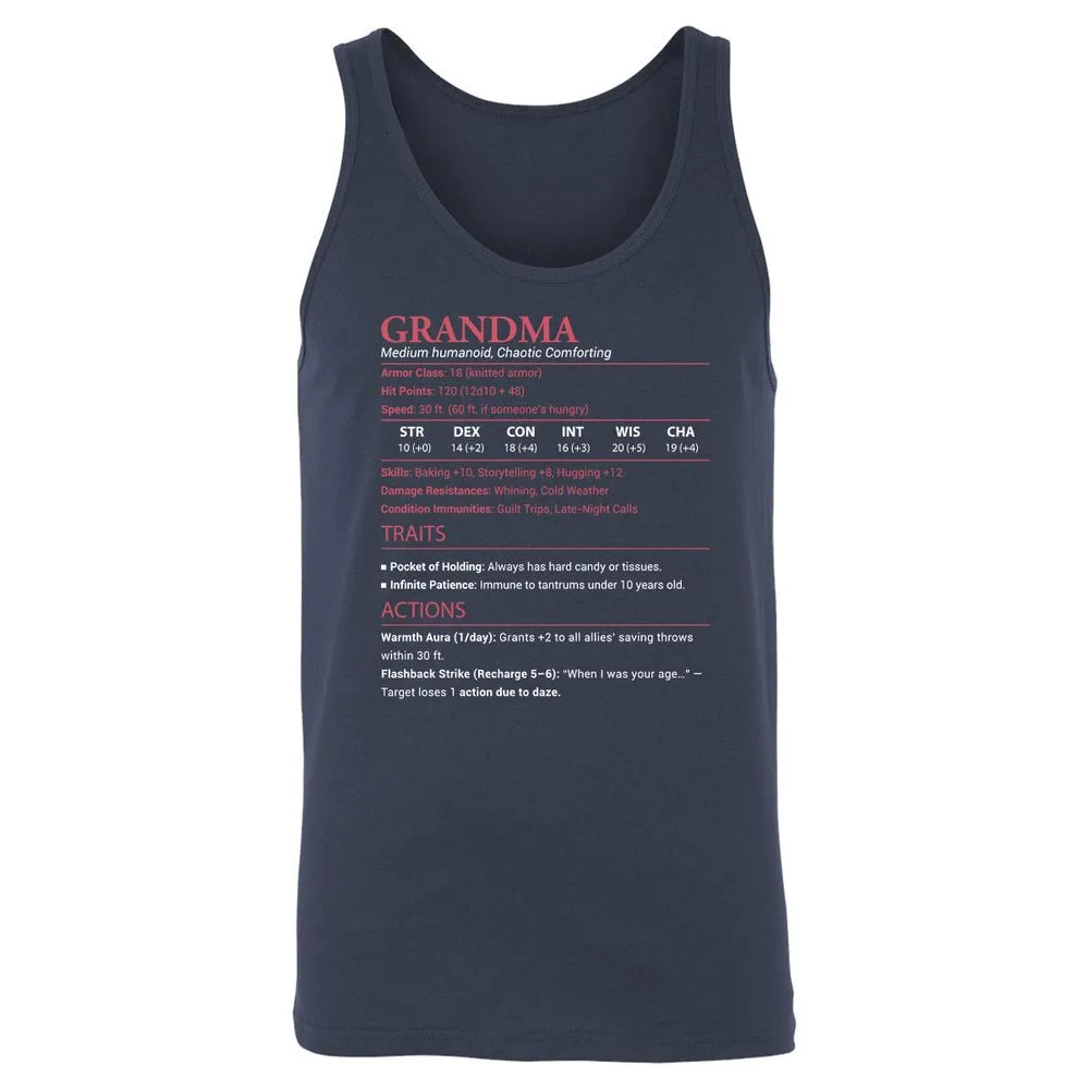 Grandma Stats Unisex Jersey Tank - Navy - 2