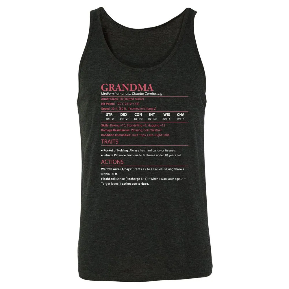 Grandma Stats Unisex Jersey Tank - Charcoal Black Triblend - 5