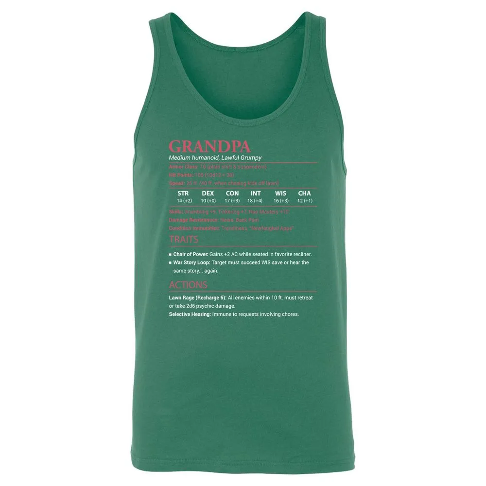 Grandpa Stats Unisex Jersey Tank - Kelly - 9