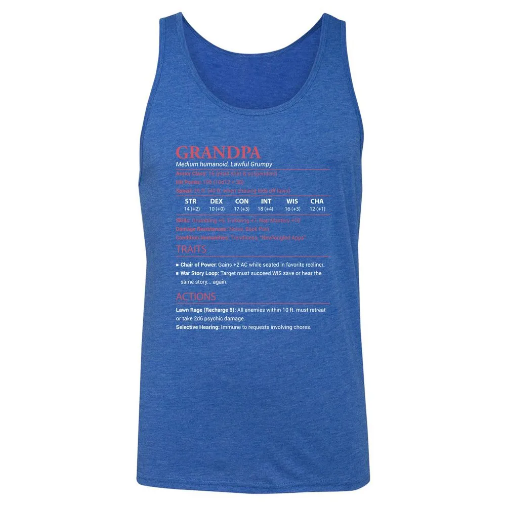 Grandpa Stats Unisex Jersey Tank - True Royal Triblend - 12