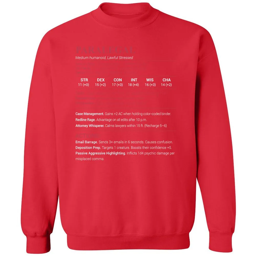 Paralegal Stats Classic Unisex Sweatshirt - Red - 5