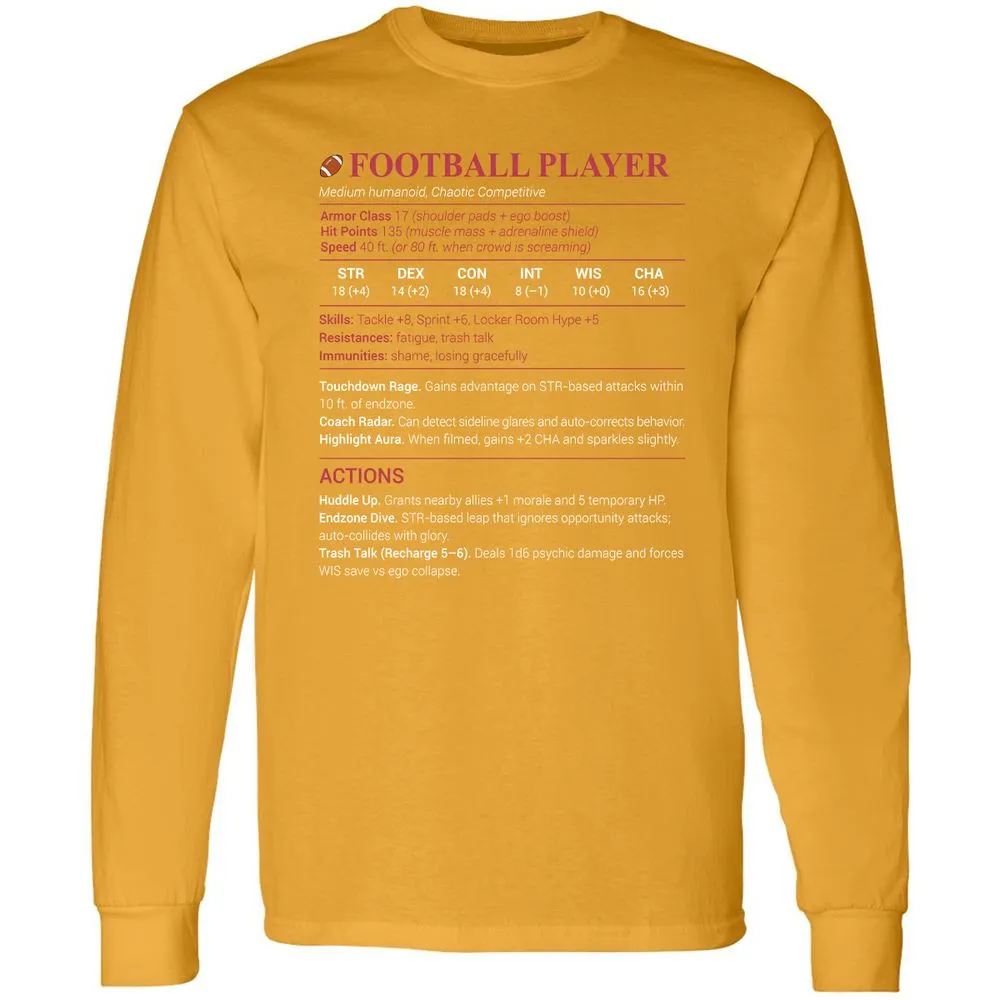 Football Player Long Sleeve T-Shirt - Gold - 9