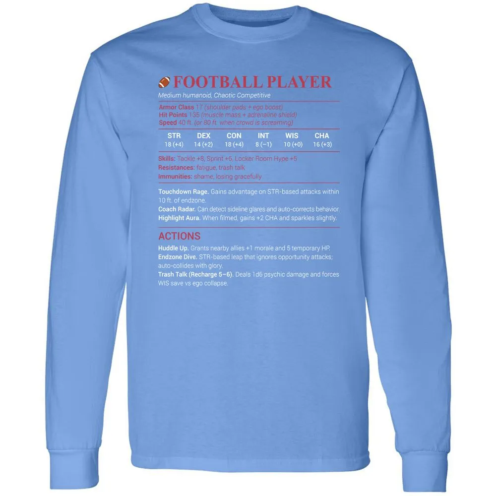 Football Player Long Sleeve T-Shirt - Carolina Blue - 12
