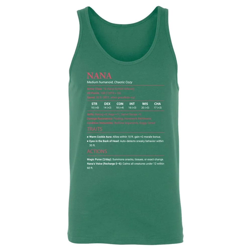 Nana Stats Unisex Jersey Tank - Kelly - 9