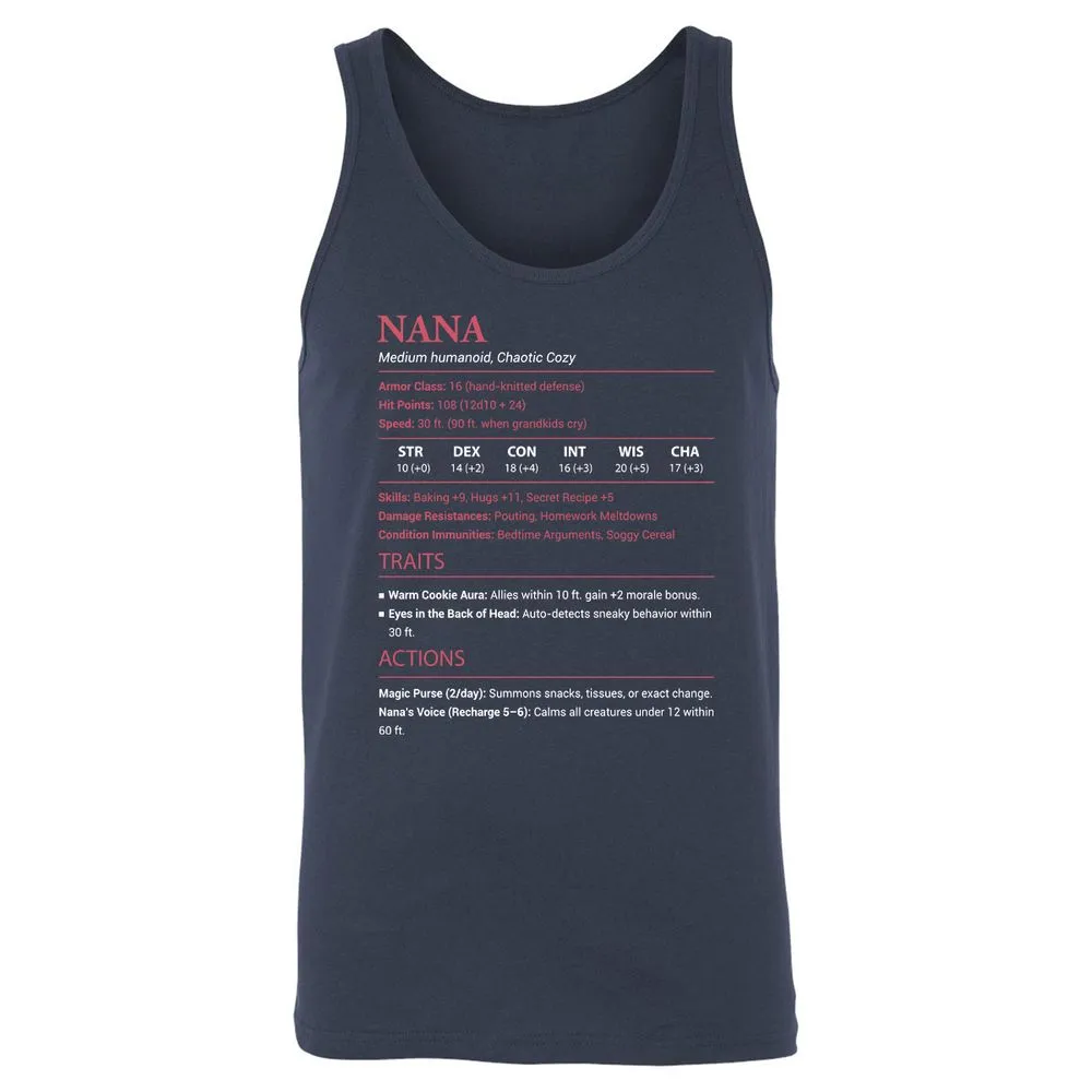 Nana Stats Unisex Jersey Tank - Navy - 2