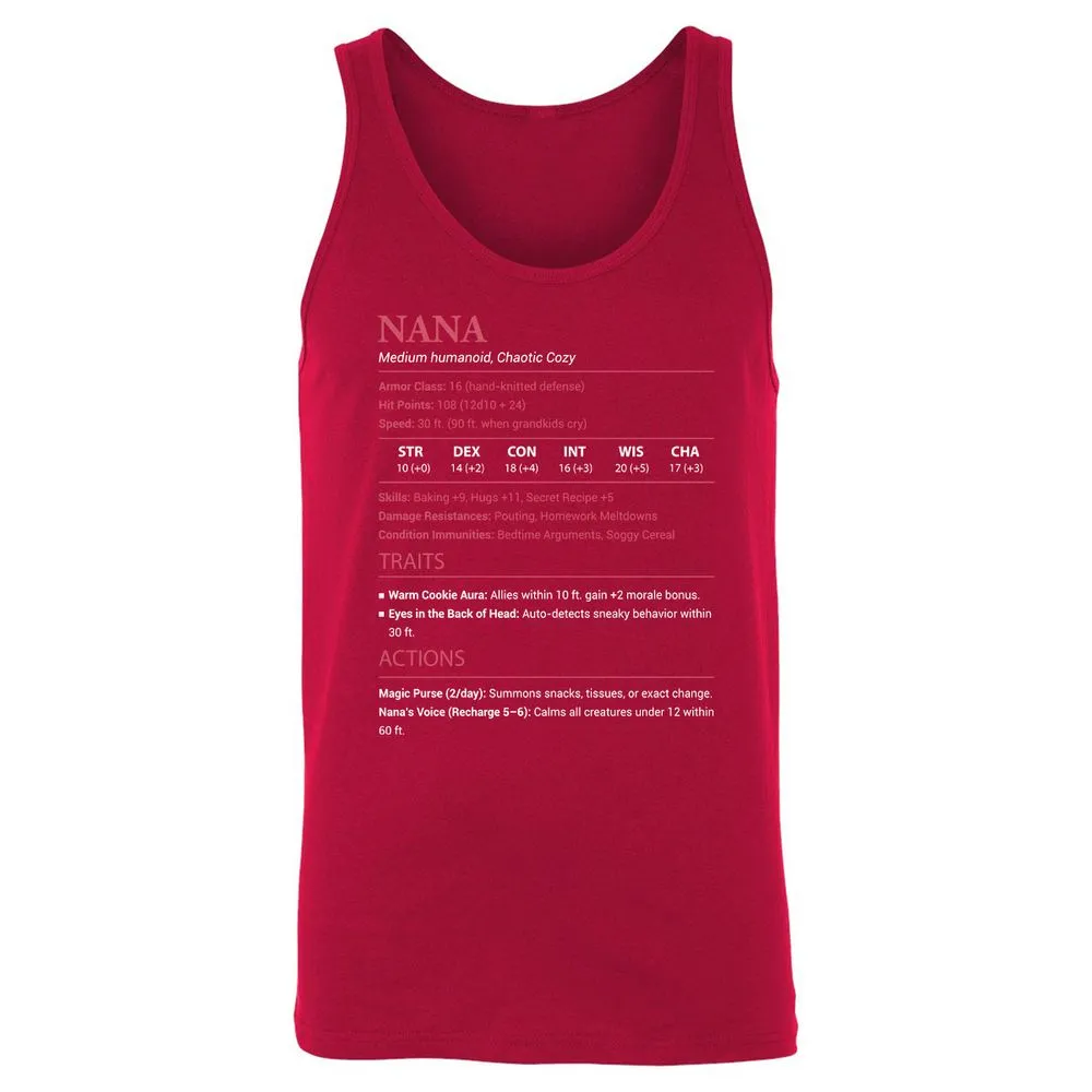 Nana Stats Unisex Jersey Tank - Red - 11