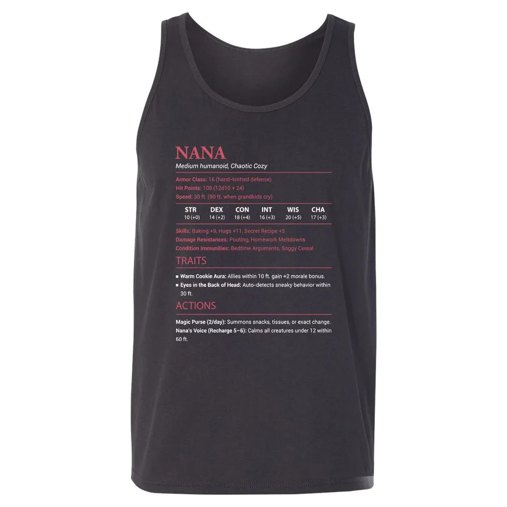 Nana Stats Unisex Jersey Tank - Dark Grey - 7