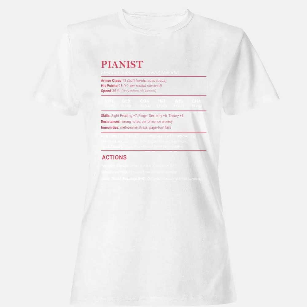 Pianist Stats Women's T-Shirt - White - 16