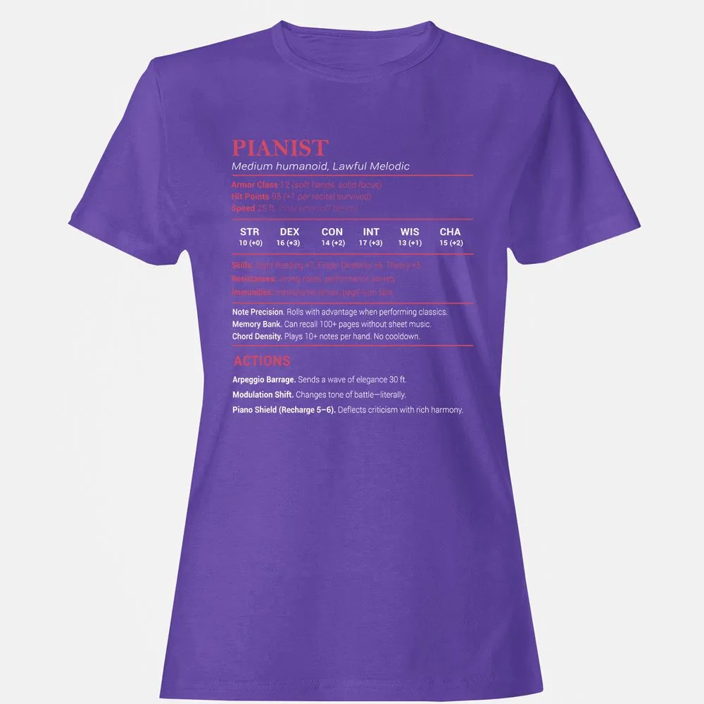 Pianist Stats Women's T-Shirt - Purple - 12
