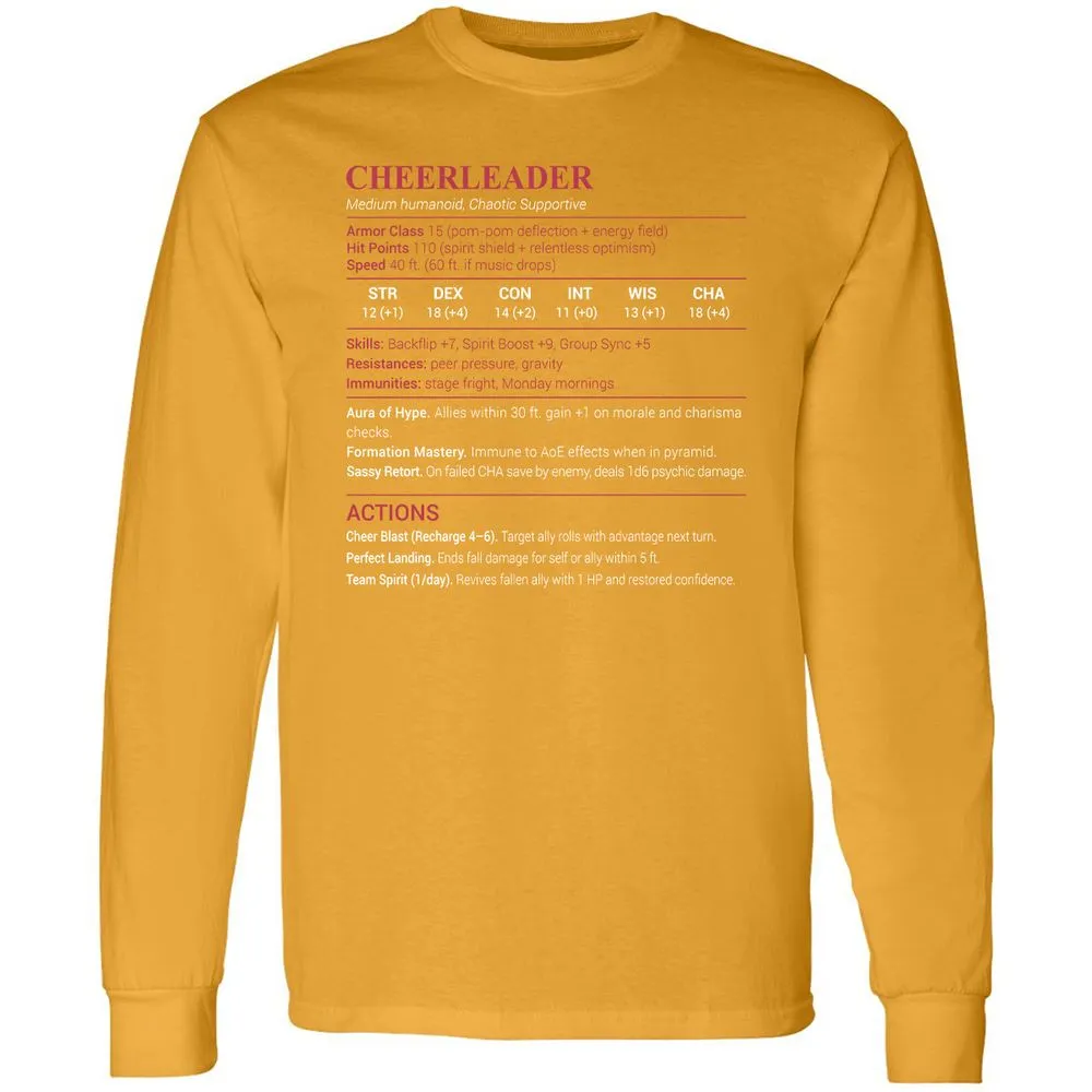 Cheerleader Stats Long Sleeve T-Shirt - Gold - 9