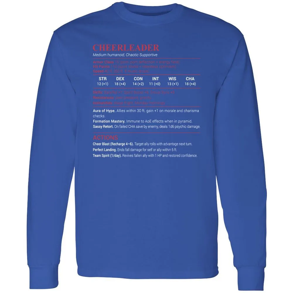Cheerleader Stats Long Sleeve T-Shirt - Royal - 8