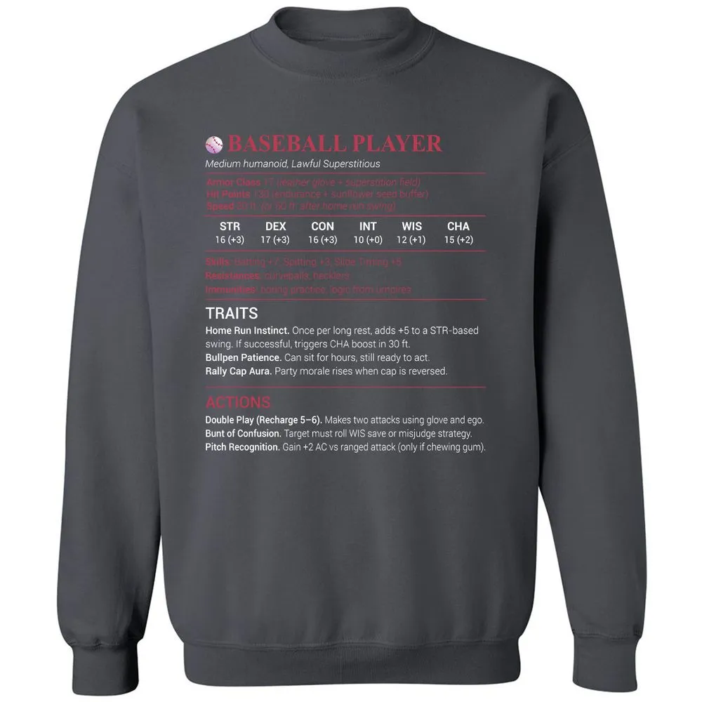Baseball Player Classic Unisex Sweatshirt - Charcoal - 7