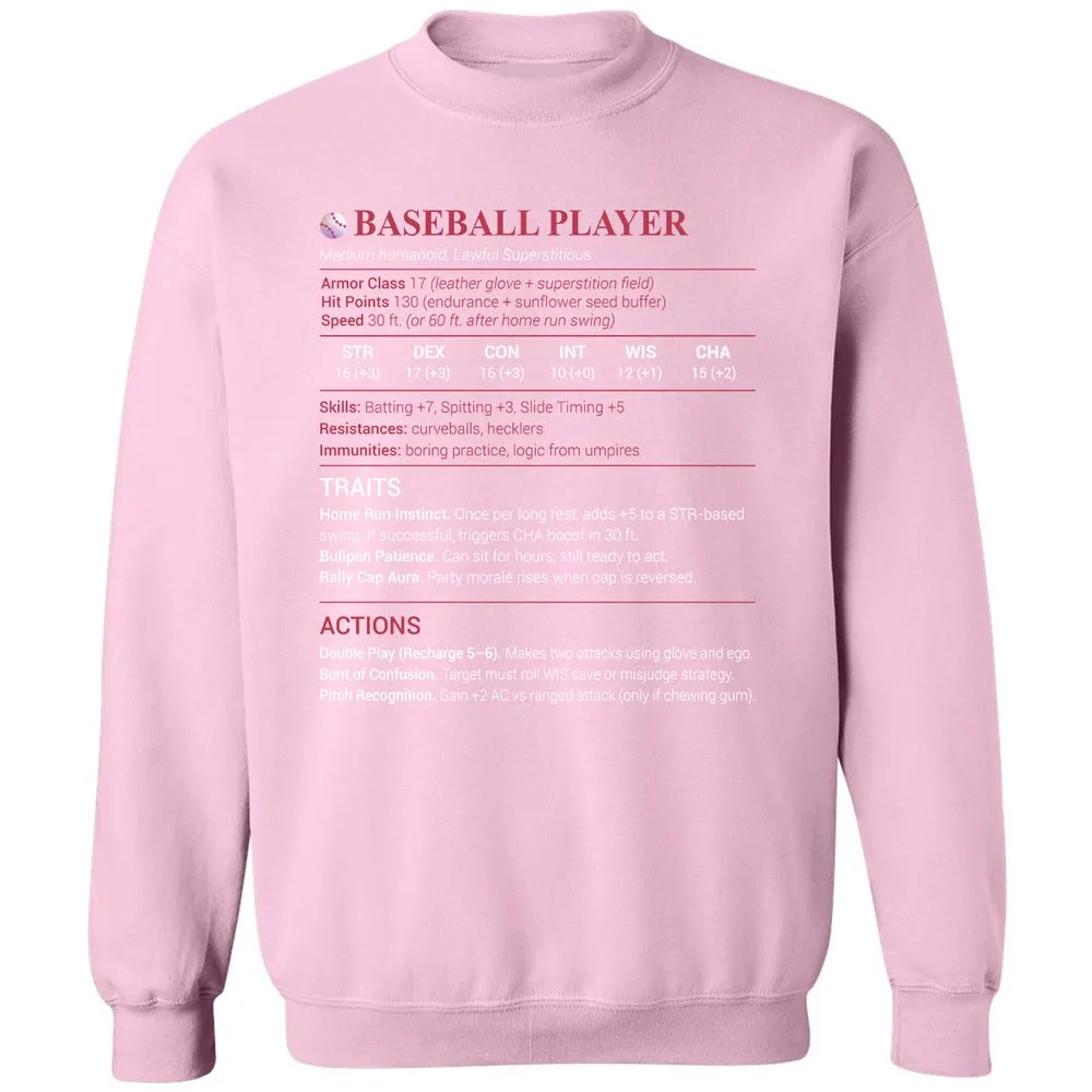 Baseball Player Classic Unisex Sweatshirt - Light Pink - 3