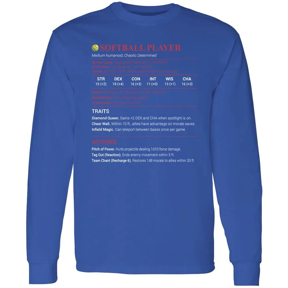 Softball Player Long Sleeve T-Shirt - Royal - 8