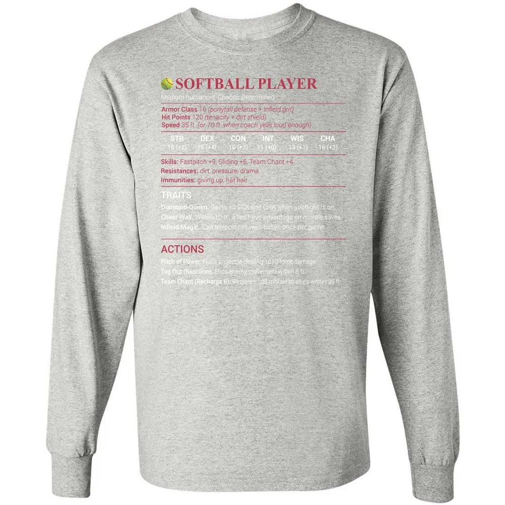 Softball Player Long Sleeve T-Shirt - Ash - 7