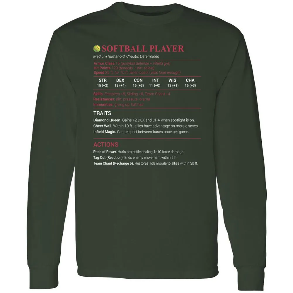 Softball Player Long Sleeve T-Shirt - Forest Green - 4