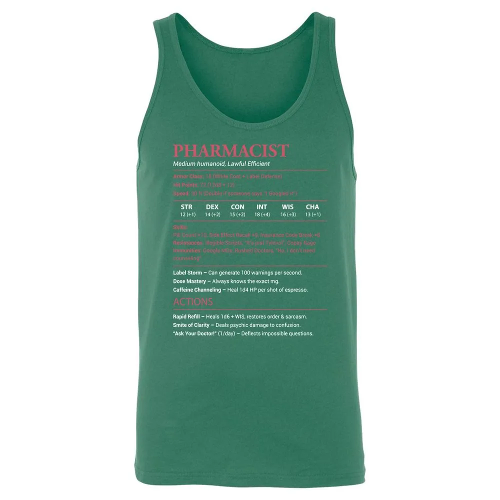 Pharmacist Stats Unisex Jersey Tank - Kelly - 9