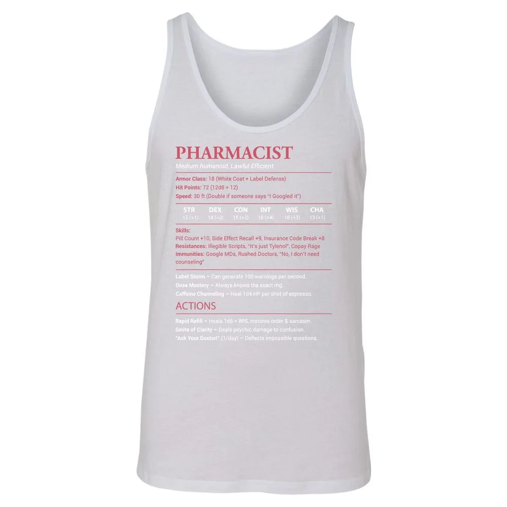 Pharmacist Stats Unisex Jersey Tank - White - 14