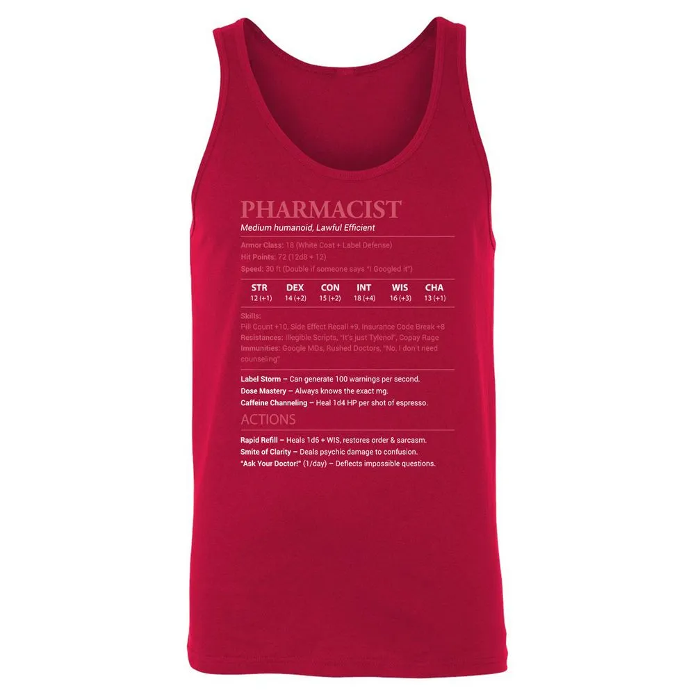 Pharmacist Stats Unisex Jersey Tank - Red - 11