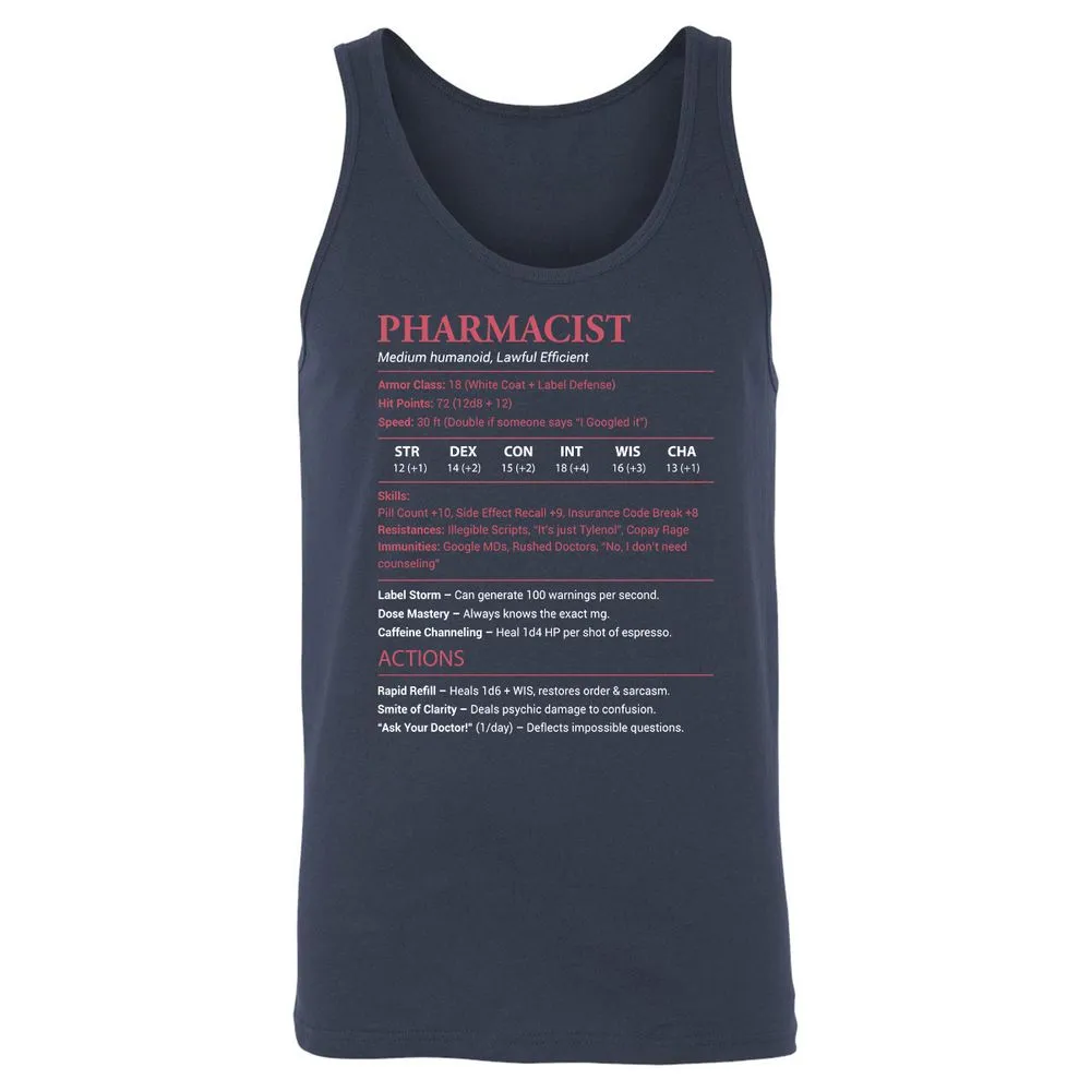 Pharmacist Stats Unisex Jersey Tank - Navy - 2